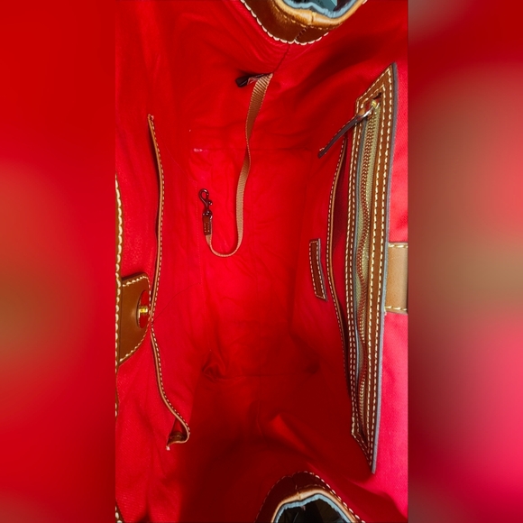 Dooney & Bourke Burgundy Ostrich Zip Satchel With Tan Handles - Picture 15 of 16